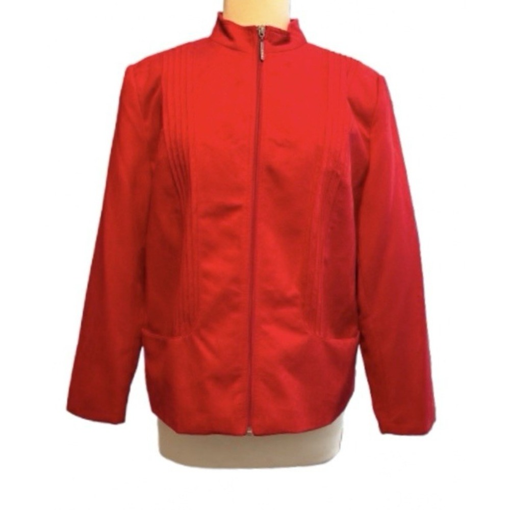 NEW NWT Tanjay Jacket Size 14 petite Red Pockets Long Sleeves Full Zip
